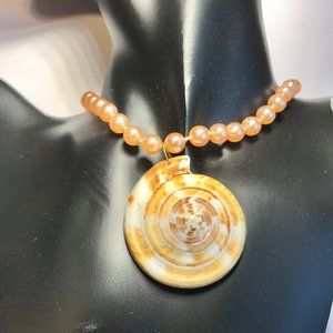 Natural Shell Shiva Nautilus Pearl Necklace Choker Statement VintagePeach 16-18"
